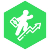 Icon image of a person running up an arrow with a briefcase - to represent work and sit by the copy about creating local jobs